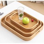 3 IN 1 QUALITY WOODEN TRAY SET BAMBOO SERVING TRAY SET