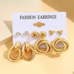 5 Pairs Mixed Set Dangle Earring Set - Gold