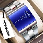 POEDAGAR Men's Blue Luminous Dial Silver Bracelet Strap Wristwatch
