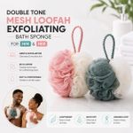 Royal Glow Double-Tone Mesh Loofah Bath Sponge – Exfoliating Shower Scrubber with Hanging Loop..... 2in1 - image 4