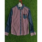 Harz Unisex Long Sleeve Striped Denim Patchwork Shirt Size 8 - image 2