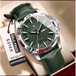 POEDAGAR Top Quality Leather Men's Wristwatch Green