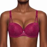 Binnys Elegant & Sophisticated Ruby Red Bra,Fixed Padded, Mesh side wings,Embroidered Adjustablestraps,Underwire Bra, Full-coverage cup,Special Occasions, Women's Bra
