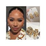 Women Triple Hoop Round Light Weight Earring- Gold