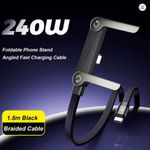 Generic 240W T-Shaped Super Fast Charging Type-C to Type-C 1.5M Data Cable (Comes With Foldable Phone Holder)