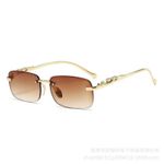 Glass Frameless Trendy Unisex Eye Sunglasses Gold frame tea 
