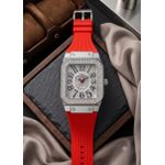 Fashion Men’s Luxury Iced-Out Square Watch – Crystal Bezel Quartz Timepiece with Premium Red Silicone Strap - image 3