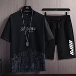product_image_name-No-2 Pcs/Set 2025 Men's Summer T-shirt Suits Fashion Sportswear + Sport Shorts Suit Casual Men Clothing Funny Joggers Set Top-5