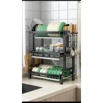 product_image_name-General-3-Tier Metal Dish Drying Rack With Utensil & Cup Holder - Large Capacity -4