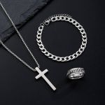 Fashion Luxury Men's 4-in-1 Urban Style Set - Iconic "R" Baseball Cap + Hip-Hop Cross Pendant Necklace + Cuban Link Bracelet + Vintage Carved Spinner Ring - image 5
