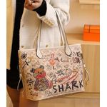 SHARK (L) Capacity Handbag With Purse- White/ Beige 