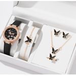product_image_name-Fashion-Black Butterfly Belt Watch Jewelry Bracelet Necklace Suit-1