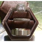 Sparkling Diamond Silver Wedding Ring Set (Non Fading) -