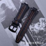 product_image_name-Fashion- 27mm X 15mm Genuine Leather Replacement Watch Band – Black with Contrast Orange Stitching & Buckle Sporty Leather Watch Strap – Black Leather Strap, Leather Watch Band – Black Textured Strap with Buckle Replacement Watch Strap Leather Wrist Watch Strap-1