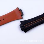 product_image_name-Fashion- 27mm X 15mm Genuine Leather Replacement Watch Band – Black with Contrast Orange Stitching & Buckle Sporty Leather Watch Strap – Black Leather Strap, Leather Watch Band – Black Textured Strap with Buckle Replacement Watch Strap Leather Wrist Watch Strap-2