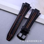 product_image_name-Fashion- 27mm X 15mm Genuine Leather Replacement Watch Band – Black with Contrast Orange Stitching & Buckle Sporty Leather Watch Strap – Black Leather Strap, Leather Watch Band – Black Textured Strap with Buckle Replacement Watch Strap Leather Wrist Watch Strap-5