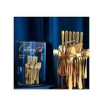 24pcs Cutlery Set - Gold Plated Spoon/ Fork/Knife Set With Holder