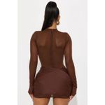 Fashion Chocolate Double Lined Mesh Mock Neck Mini Dress for Women Party Clubwear Night Out - image 3