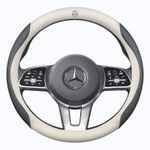 Generic Pure Leather Mercedes Benz Steering Wheel Cover Black & White Universal