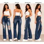 Denim High-Waisted Distressed Button-Fly Wide-Leg Jeans. - image 4