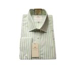 Hawes & Curtis Men's Green & White Bengal Stripe Slim Fit Shirt Double Cuff