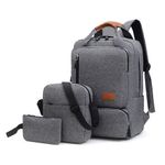 Generic EiFESS 3pcs Backpack Set Laptop Backpack Shoulder Bag Small Pocket Grey - image 4