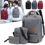 Generic EiFESS 3pcs Backpack Set Laptop Backpack Shoulder Bag Small Pocket Grey - image 7