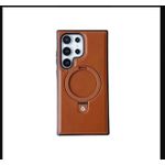 Generic Leather MagSafe Case with Integrated 360° Ring Stand for Samsung Galaxy S25 Ultra