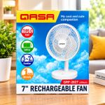 Qasa 7" Rechargeable Table Fan QRF-2827 with Lithium Battery & Type-C - image 2