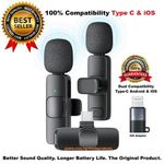 K9 Dual Wireless Lapel Microphone Lavalier Mic TYPE-C Android Phones IPhone + IOS Adapter