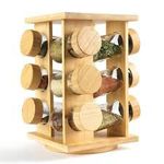 Generic Rotating Spice Rack - Bamboo Spice Organizer with 12 Glass Bottles