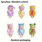 product_image_name-Digabi-1pc Or 6pcs of Rebirth Princess Dolls - 10.92 cm Tall Mini Baby Dolls That Are Soft, Cuddly, And Charming Companions Dressed in Pink And Blue Bathrobes. These Reborn Dolls Are Ideal for Children Aged 3 to 6, Perfect for Playing, Hugging-Purple-3