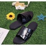 Men's Fashio Pure Leather Cover Slippers Black