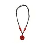 Fashion Red Donut Pendant Necklace Adjustable Rope