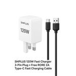 SHPLUS 120W Ultra-Fast Charger + Free 2A Type-C Cord – 3-Pin Plug”