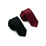 Two Pieces Smart Slim Tie For Men - Black + Wine Color