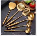 5Pcs Gold Cooking Spoons Set With Stand
