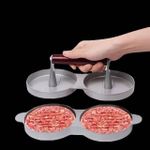 Generic Double-Hole Aluminium Hamburger Press & Patty Maker with Wooden Handle - image 2