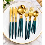 Generic 12x Golden Cutlery Set Stainless steel Dinnerware