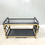 2-tier gold and dark grey dish drying rack designed for countertop kitchen organization