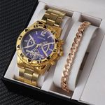 GENEVA 2-in-1 Stainless Steel Watch & Bracelet Combo – Non-Tarnish Luxury Set