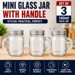 Generic 3PCS Mini Glass Jar Mug With Handle & Metal Lid – 140ml Reusable Storage & Drink Jar Set