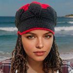 SKY Handmade Crochet Red & Black Newsboy Cap - image 2