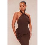 Fashion Chocolate Knit Halter Backless Stretch Maxi Dress for Women Casual Everyday Wear Date Night - image 4