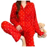 product_image_name-Nil-XL 3in1 Spring and Summer Pajamas Ladies New Red love Print Shortsleeved Three-piece Homewear-6