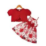 product_image_name-Catpapa-1-6 Years Kid Girl 2PCS Kid Girl Floral Sling Dress With Short Sleeve Overcoat-red-1