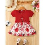 product_image_name-Catpapa-1-6 Years Kid Girl 2PCS Kid Girl Floral Sling Dress With Short Sleeve Overcoat-red-4
