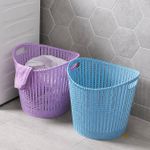 Generic Woven Plastic Organizer Containers Baskets, Laundry Basket with Portable Handle Laundry Hamper