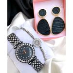 Forcast Classic Beauty Black Stone Stud Luxury Ladies Watch+Gift Set