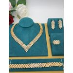 Longchain  Premium Classy Unique Sophisticated Diamond Iced Gold Bracelet/Ear-ring/Ring & Necklace Set